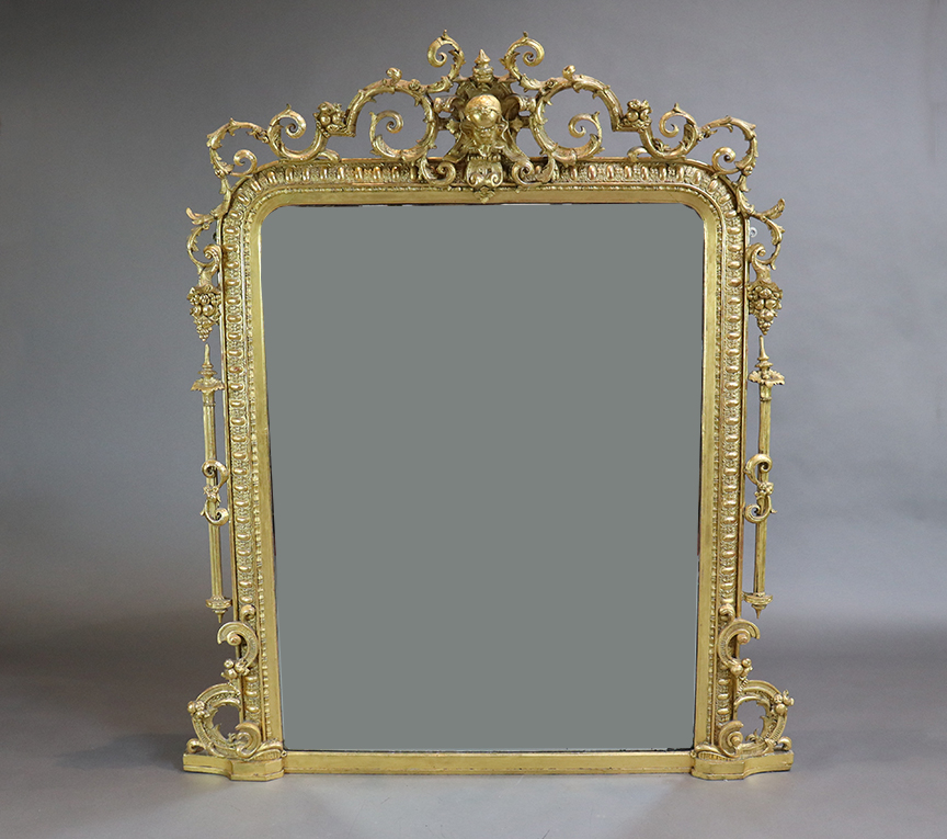 Large Victorian Gilt Mirror with Decorative C-scrolls and Cartouche